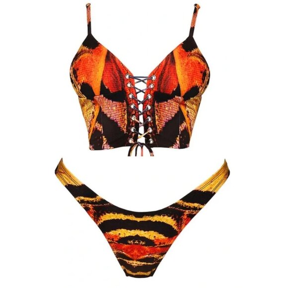 NEW BFYNE Swim Amila Top and Bikini Bottom Orange Black Animal Print 3476 - Picture 2 of 9
